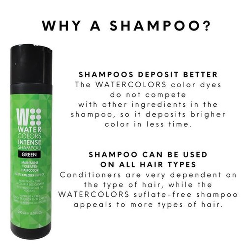 Watercolors Intense Color Depositing Shampoo, Semi Permanent Hair Color 8.5 fl oz - GREEN