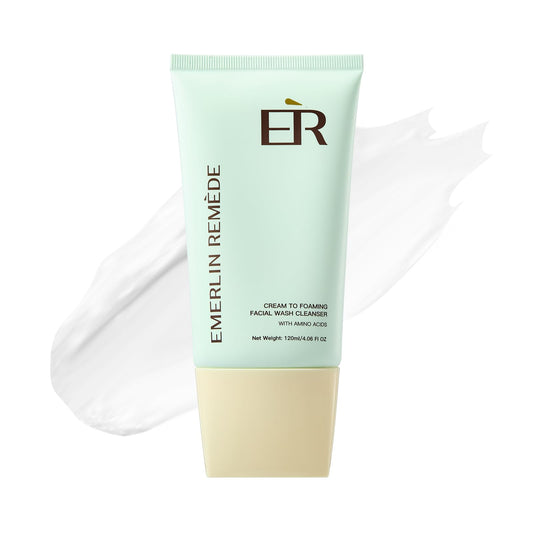 Emerlin Remède Cream-to-Foam Cleanser with Aloe Water, Ceramide NP, Hyaluronic Acid & Xylitol, Hydrating Barrier Support for Oily to Normal Skin, 120ml