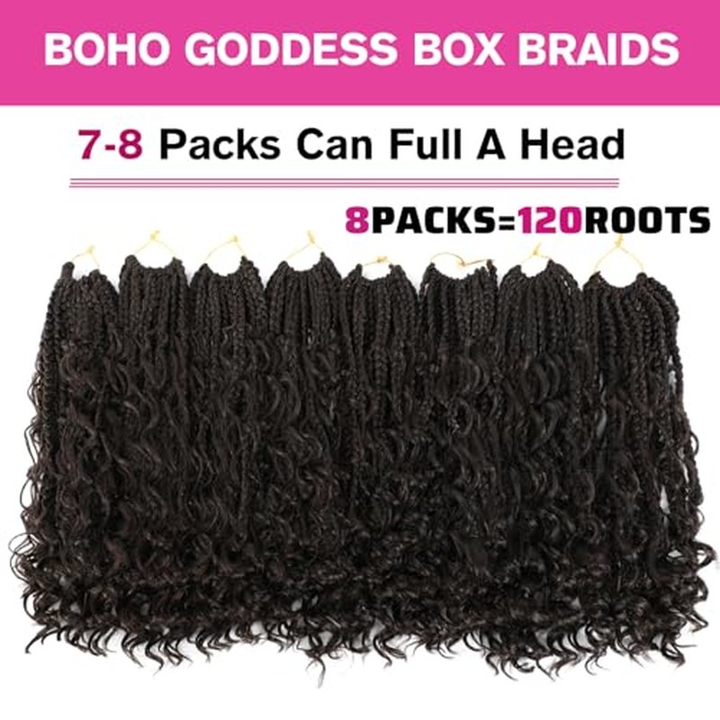 10inch Goddess Box Braids Crochet Hair Box Braids Crochet Hair For Black Women Pre Looped Crochet Hair with Curly Ends Bohemian Crochet Box Braids Crochet Hair
