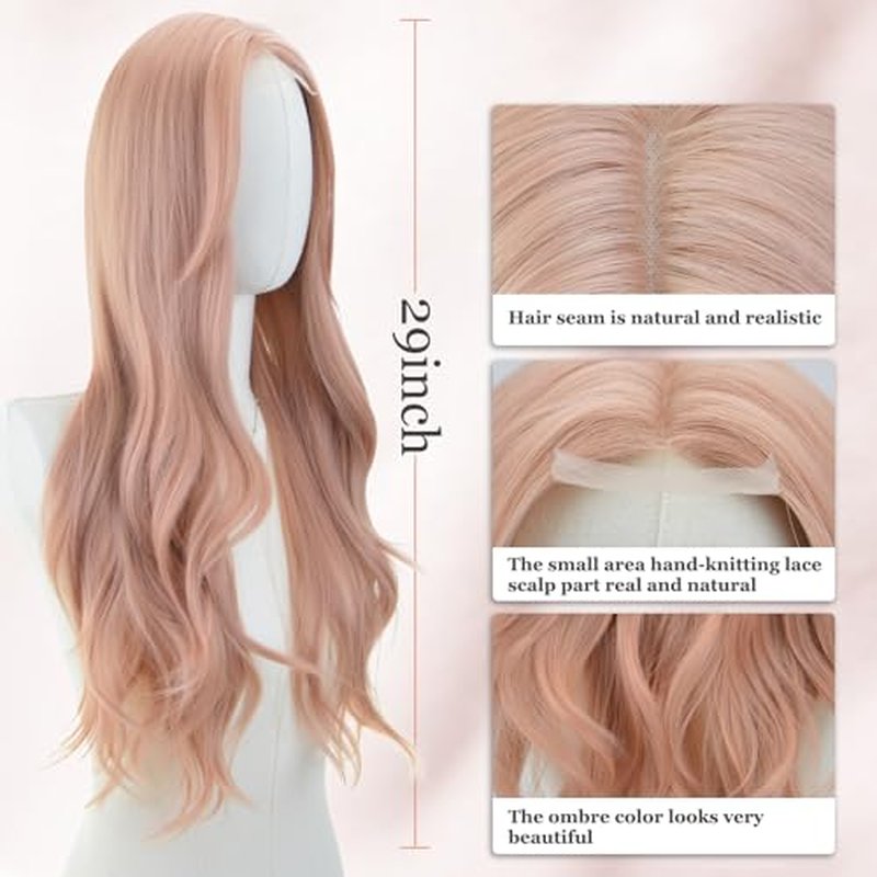 AICKER Long Black Wavy Wig for Women 26 Inch Middle Part Curly Wavy Wig Natural Looking Synthetic Heat Resistant Fiber Wig for Daily Party Use (Black)