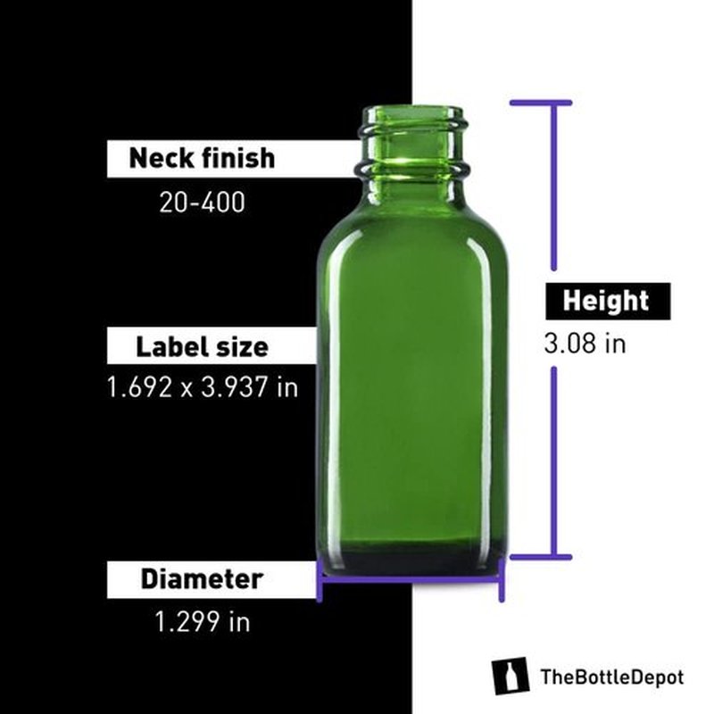 The Bottle Depot - 2 Pack - 1 oz Glass Bottle with Dropper - Green - 20-400 Neck Finish - Boston Round Bottles - Leakproof Essential Oils Bottles