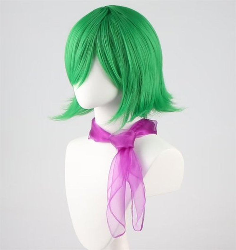 NiceLisa Green Short Disgust Wig Halloween Movie Role Play Cosplay Wig with Purple Scarf