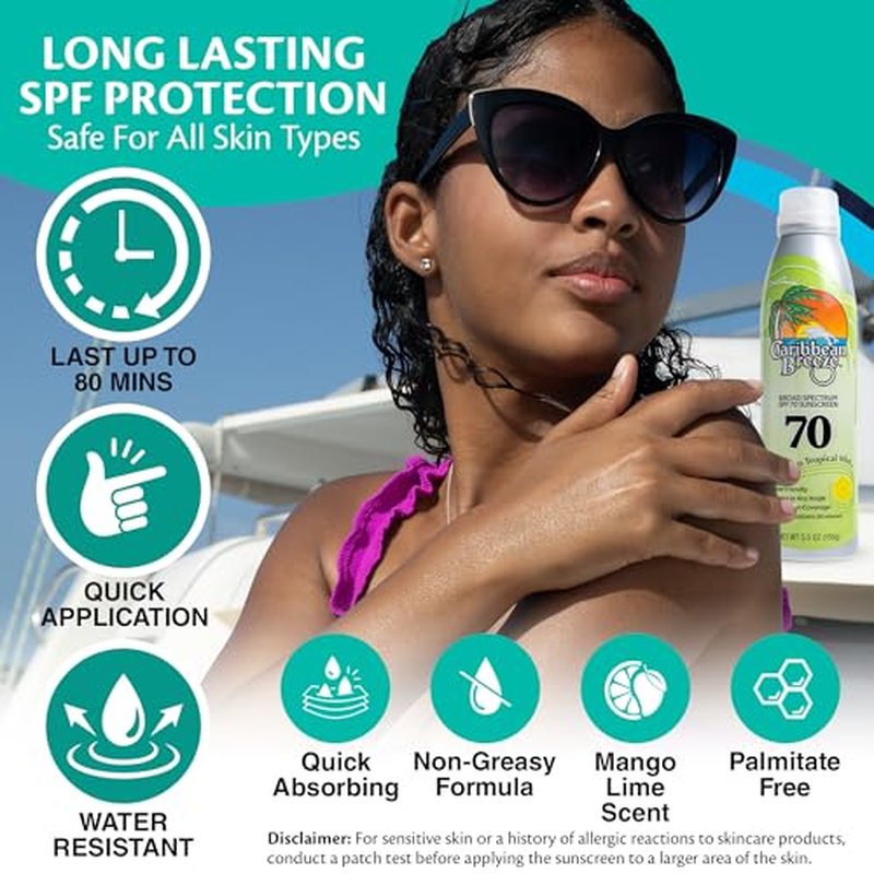 Caribbean Breeze Continuous Tropical Mist SPF 30 Sunscreen Spray, Reef Safe Sunscreen Spray, Up to 80 Minutes Water Resistant Spray, 5.5 Ounces