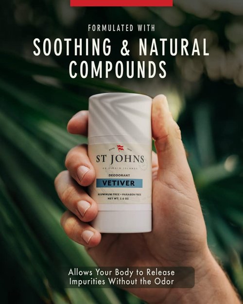 St Johns Vetiver Aluminum Free Deodorant | Long-Lasting, Odor Resistant, & Soothing | Clear Deodorant Stick | Odor-Free Deodorant Made of Natural Compounds | Vetiver Deodorant For Men (2.6 oz Stick)