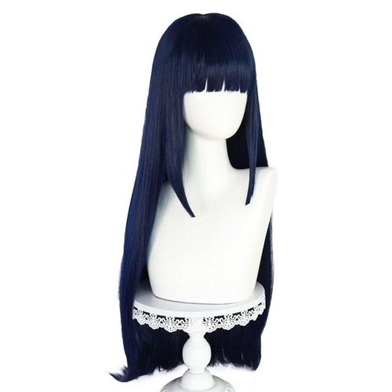 NiceLisa Long Straight Deep Blue Hyuga Hinata Anna Yamada Women Cosplay Costume Wig with Bangs