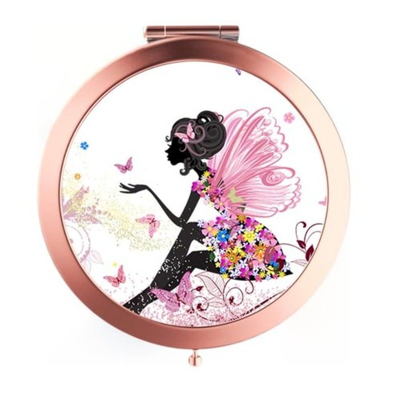 Compact Mirror Rose Gold Makeup Mirror Folding Mini Pocket Mirror Portable Hand Mirror Double-Sided 2 x 1x Magnification for Woman Girls Great Gift (Butterflies Girl)