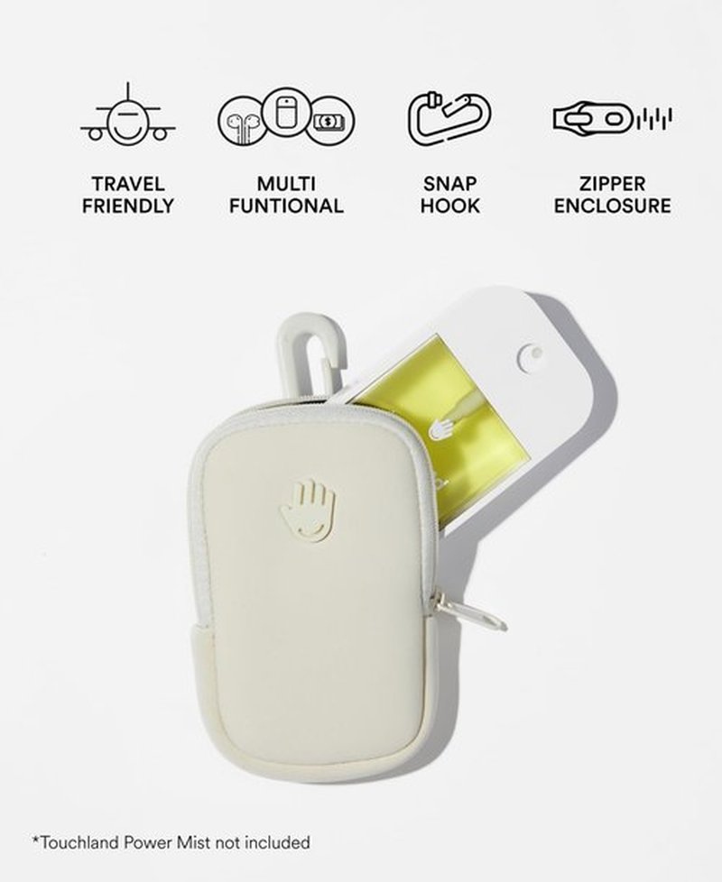 Touchland Touchette Zippered Pouch, Attachable Fashion Accessory with Snap Hook for Power Mist and Glow Mist 1FL OZ, Ivory