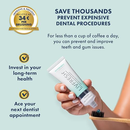 LIVFRESH Toothpaste Gel, Clinically Proven to Remove Plaque 250% Better, Improves Gum Health 190% Better, Prevents & Reduces Tartar, Freshens Breath, SLS Free Dental Gel, Wintergreen, 2 Pack