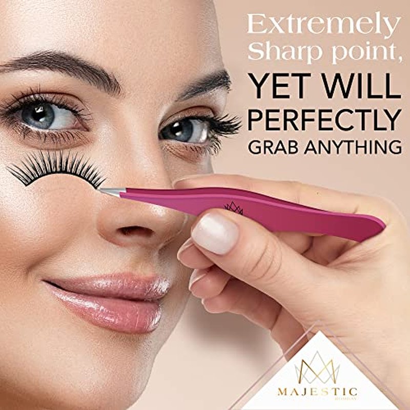 Majestic Bombay Fine Point + Slant Tweezers for Women and Men – Splinter Ticks, Facial, Brow and Ingrown Hair Removal–Sharp, Needle Nose, Surgical Tweezers Precision best tweezers for chin hair