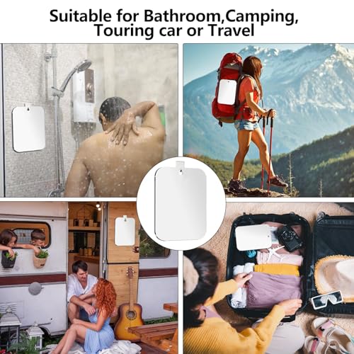 Shatterproof Shower Mirror for Shaving NO Hook (Small 2 Pack 6 x 4 Inch) 40% Cheaper Than The Original,Unbreakable Deluxe Plexiglass Makeup Mirror,Bathroom Wall Hanging,Portable Handheld Camping