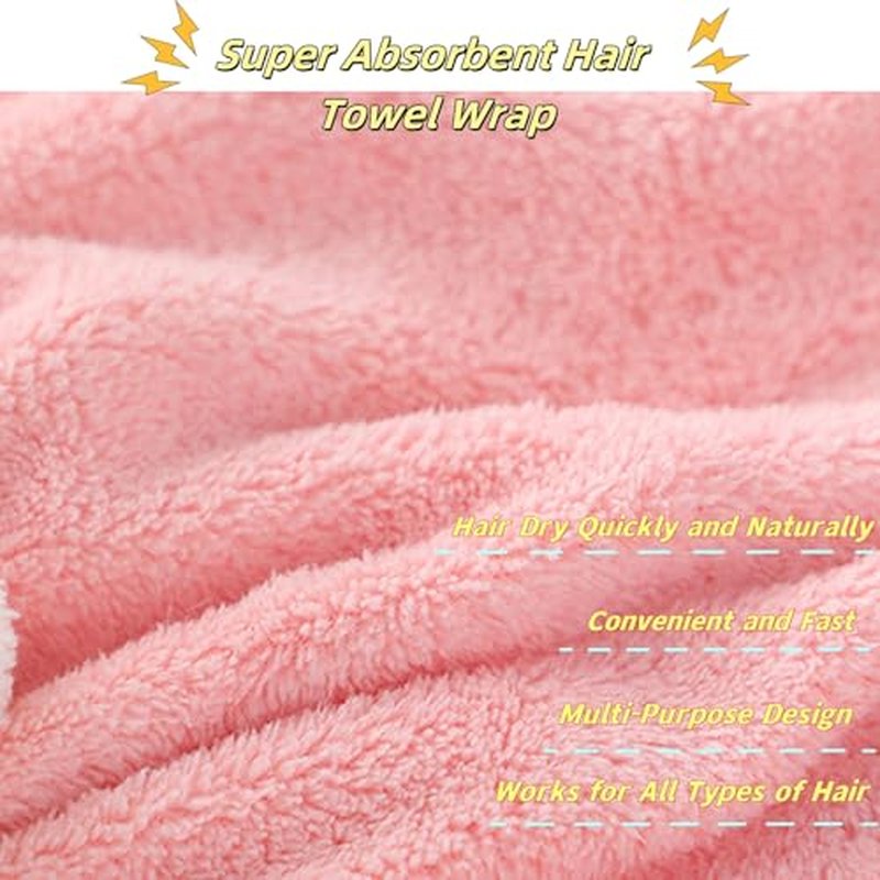 MYNOCK New Super Absorbent Hair Towel Wrap for Wet Hair, Efficient Hair Towel, Soft Absorbent Quick Drying Cap with Bow-Knot,Microfiber Super Absorbent Hair Towel Wrap (Blue+Pink, 2pcs)