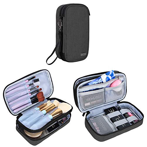 Teamoy Travel Makeup Brush Bag(up to 8.5"), Professional Cosmetic Bags Organizer Case with Handle Strap for Makeup Brushes and Beauty Supplies-Small, Black (No Accessories Included)