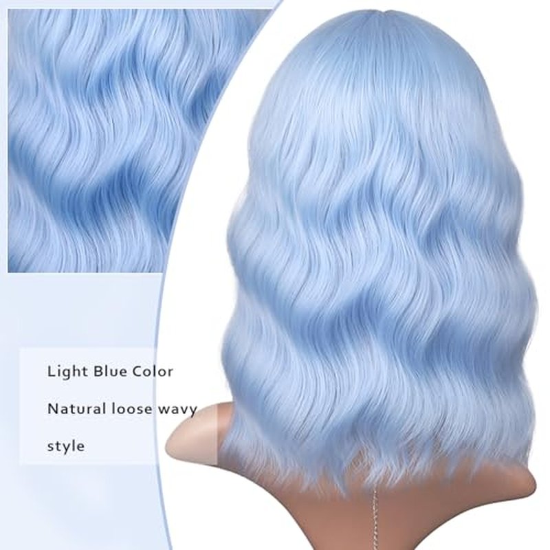 BEAUTIFA Dark Purple Wig for Women, Wavy Curly Purple Bob Wigs Middle Part 14 Inch Shoulder Length Heat Resistant Synthetic Colorful Wig