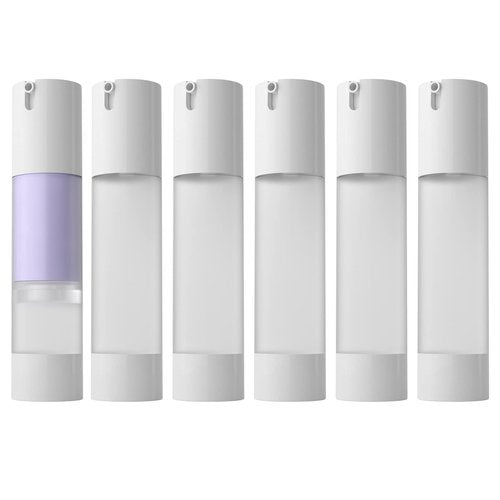 longway 1.7 Oz (50ML) Empty Refillable Airless Pump Bottle,Travel Foundation Containers,Airless Cosmetic Pump Bottle for Hand Sanitizer, Toner,Gel,Hair Oil, Lotion and Face Cream (Pack of 6, Frosted)