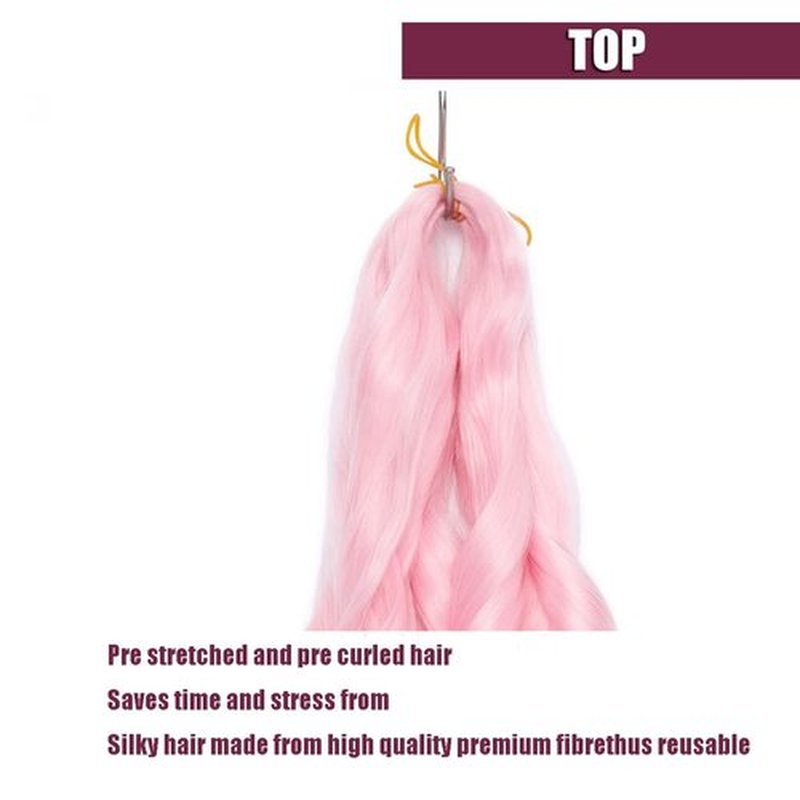 4 Packs French Curly Braiding Hair 24 Inch Loose Wave Spiral Curly Crochet Hair for Black Women Pre Stretched Braiding Hair with Curly Ends, pink#