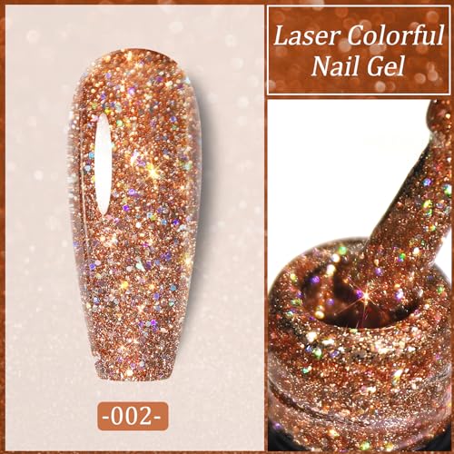 Champagne Gold Glitter Gel Nail Polish, Reflective Nail Polish, Nail Art DIY Manicure Salon, DIY Nail Design, Nail Art Gifts for Girls Women (02, 7.5ml)
