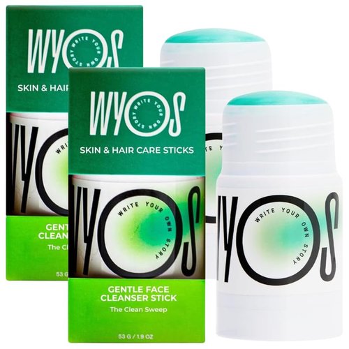 WYOS Face Cleanser Stick 2 Pack, Travel Friendly Leak Free, Vegan, Cruelty Free, Sulfate Free, Paraben Free, Sensitive Skin Makeup Remover Hydrating Glycerin Enriched Facial Wash for Women and Men