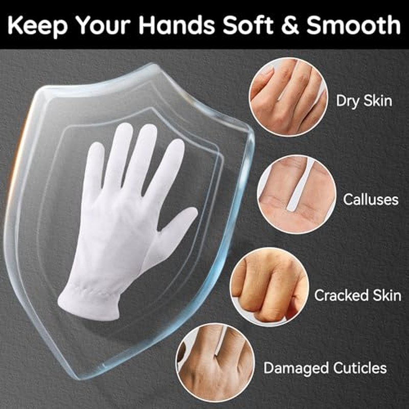 Segbeauty 12 Counts Moisturizing Gloves Overnight, Hand Gloves with Elastic Band, 6 Pairs Lotion Gloves for Men and Women, Sleep Moisture Gloves for Dry Hands, White Cotton Gloves for Art Handling