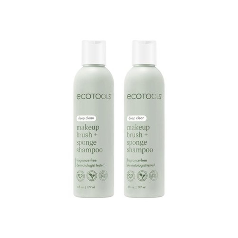 EcoTools Makeup Brush & Sponge Shampoo - Fragrance-Free Cleanser for Brushes, Sponges & Puffs, No Harsh Chemicals, Vegan & Cruelty-Free, 6 fl.oz./ 177 ml, 2 Count