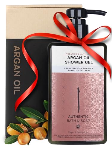 AUTHENTIC BATH & SOAP Organic Argan Oil Moisturizing Mens Body Wash – Moroccan Oil Shower Oil with Vitamin E & Hyaluronic Acid | Sulfate & Paraben Free | Cruelty-Free & Vegan | 16.9 Fl Oz
