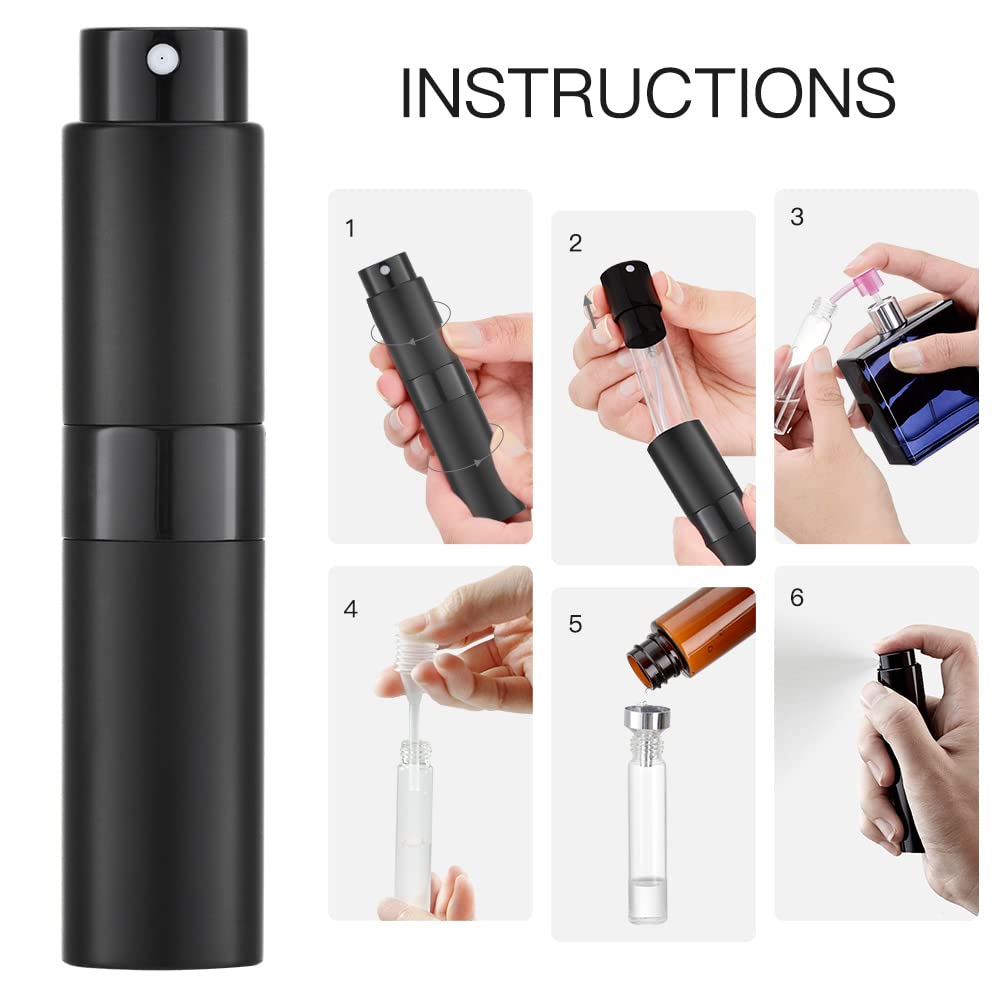LISAPACK 8ML Atomizer Perfume Spray Bottle for Travel, Empty Refillable Cologne Dispenser, Portable Sprayer (Matte Black)