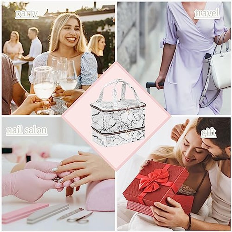 FCQQYWZ Nail Polish Organizer Case - Holds 30+ Bottles (15ml/0.5 fl.oz) and 1 Nail Lamp, Upgraded Double-layer Nail Polish Carrying Case Nail Polish Storage Bag with Handles (WHITE)
