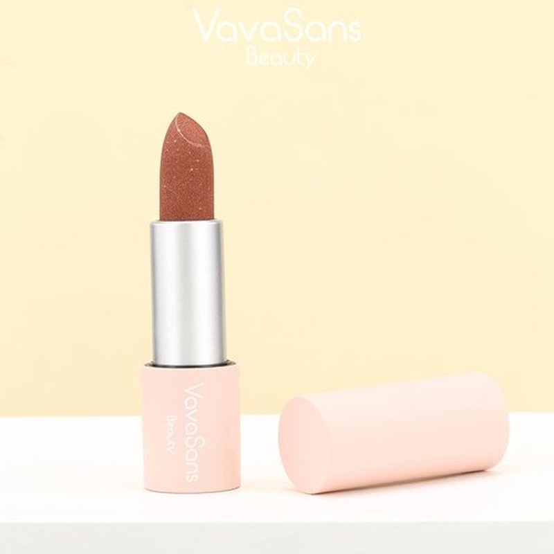 VavaSans Vegan Glitter Lipstick Mermaid Shimmer Metallic Sparkling Nude Brown Shade Long Lasting Waterproof Non-Sticky Formula Diamond Shiny Highly Pigmented Lip Stick for Women