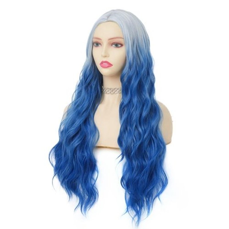 Tseses Blue White Long Wavy Women Wigs Middle Part Wigs for Women Synthetic Wig Daily Party Use (Ombre Blue)