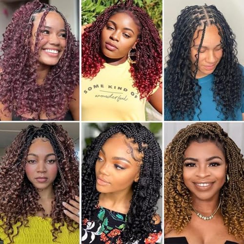 Boho Box Braids 10 Inch Crochet Hair Bohemian Crochet Box Braids with Curly Ends Goddess Box Braids Synthetic Crochet Hair for Black Women (#1B Pack of 3)
