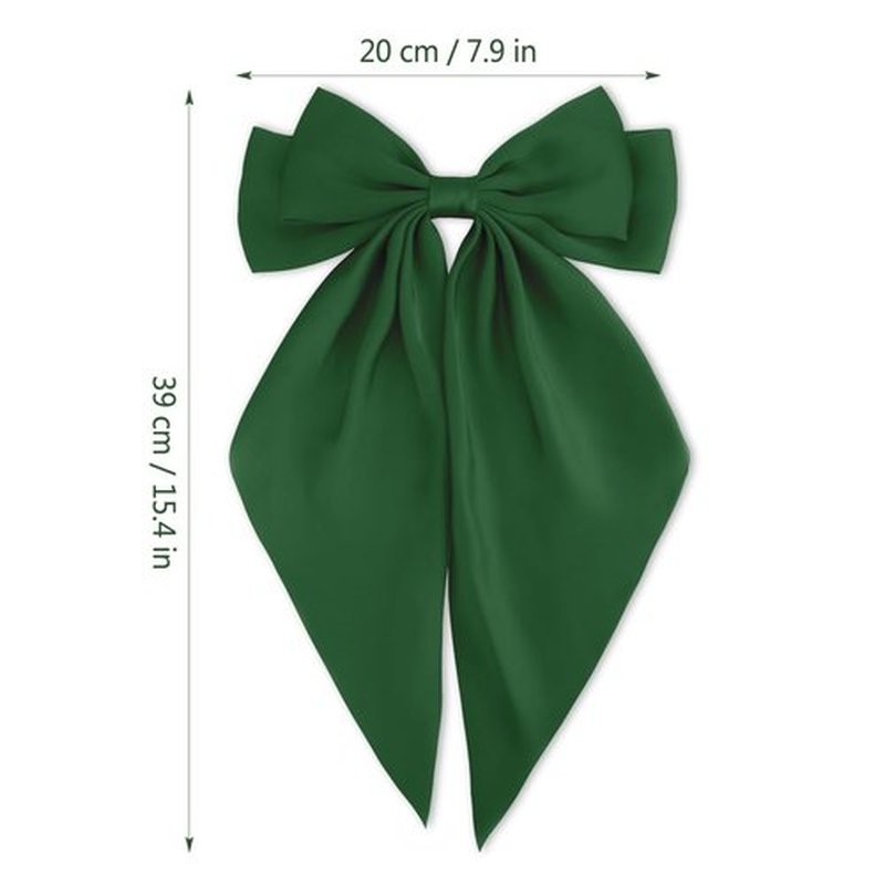 Atoden Green Hair Bows Silky Satin Bows for Hair Ribbons 4Pcs Coquette Oversized Long Tail Hair Bow Clips Barrettes Big Bowknot Hair Accessories for Women Girl Trendy Stuff Gifts (Green Black)