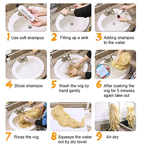 Esmee Strawberry Blonde Long Wavy Wig with Bangs for Women Natural Synthetic Hair Heat Resistant Wigs for Daily Party Cosplay Wear 22 Inches