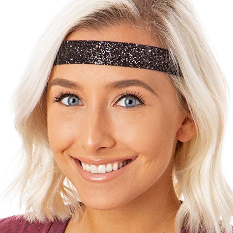 Hipsy Women's Adjustable NO SLIP Wide Bling Glitter Headband (3pk Wide Black/Gold/Silver Bling Glitter)