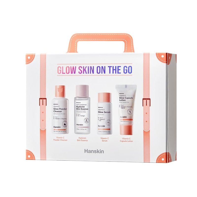 Glow Skin On The Go Kit - Travel Skincare Set for Glowing Skin | Includes Powder Cleanser, Essence & Serum