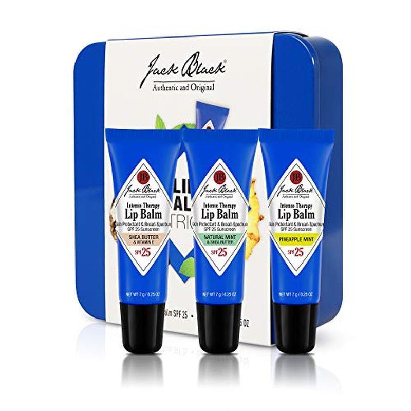 Jack Black Intense Therapy Lip Balm, 0.25-Oz. Trio – SPF 25 Sun Protection, Lip Moisturizer, Hydrating Lip Balm with SPF, Lip Sunscreen to Relieve Dry, Chapped Lips