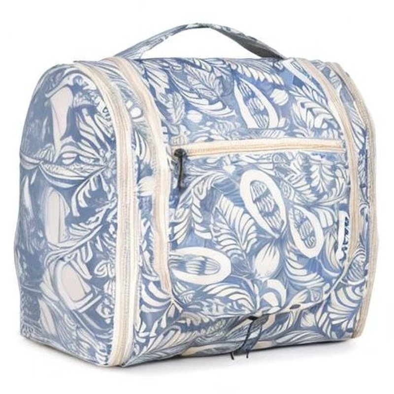 Hanging Toiletry Bag for Women Travel Makeup Bag Organizer Toiletries Bag Men for Cosmetics Essentials Accessories(Large, Blue Leaf)