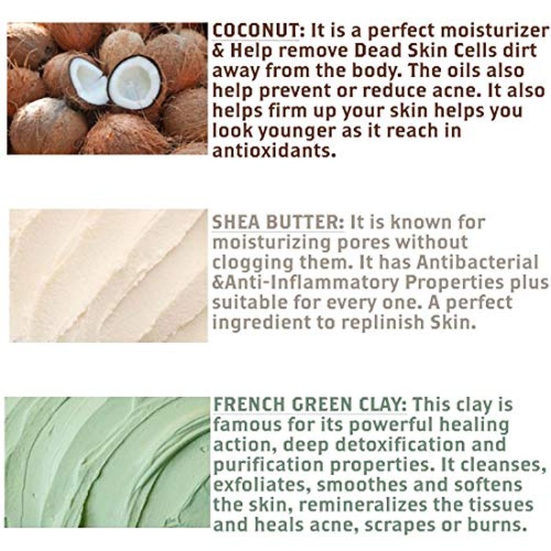 Olivia Care Moisturizing Bar Soap Pack by Natural & Organic Infused with Coconut, Shea Butter & Green ClayDeep Clean, Refreshing, Moisturizing & Hydrating, Coconut Shea, 3 Count (Pack of 3)