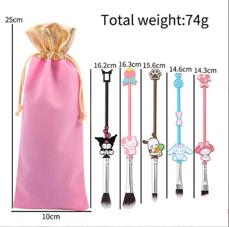 5PCS Cartoon Makeup Brushes Set with Storage Bag, Popular Anime Cosmetic Brushes for Girl Women