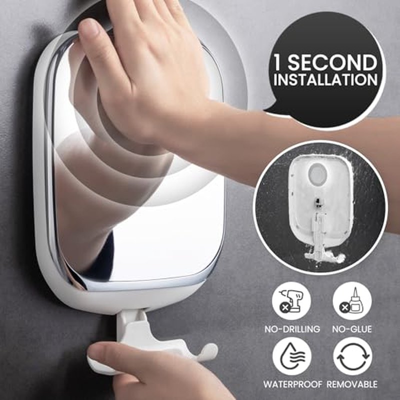 TAILI Shower Mirror Fogless with Razor Holder, Anti Fog Mirror for Shaving Suction for Men, Fogless Mirror Shatterproof & Waterproof, Removable, Wall Mounted (White)