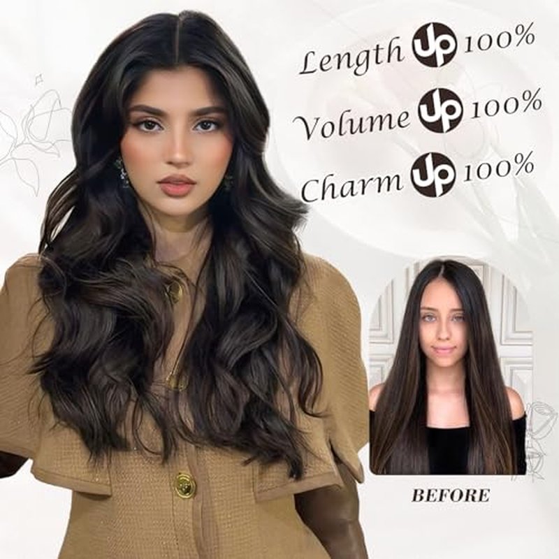 BARSDAR Clip in Hair Extensions for Women - 6PCs Long Wavy Highlight Balayage Hair Extensions Clip in - 20 Inch Full Head Thick Soft Synthetic Clip in Hairpieces Daily- Ash Brown & Blonde