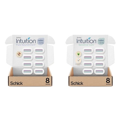 Schick Intuition Refill, Pure Nourishment Razors for Women | Intuition Razor Blades Refill & Schick Intuition Refill, Razor Blades with Organic Aloe for Women Sensitive Skin | 8 Count