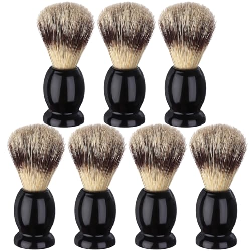 7Pcs Men Shaving Brushes Wood Handle, Professional Salon Tools Hand Crafted Shaving Brush Wood Handle Shave Brushes Handmade Pure Badger Hair Brush for Men Beard
