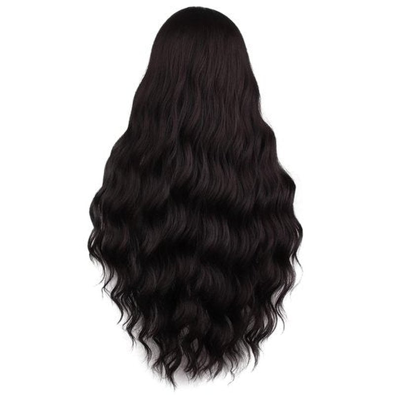 MAGQOO Dark Brown Wig for Women Long Curly Wavy Dark Brown Wig Middle Part Synthetic Heat Resistant Halloween Cosplay Costume Party Wig