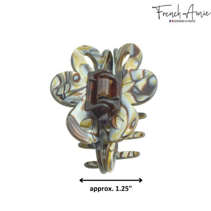 French Amie Flower Small 2 1/4" Handmade Cellulose Acetate Covered Spring Claw No Slip Grip Hair Clips Claw Girls Hair Claw Clips Jaw Fashion Durable Styling Paris Hair Accessories for Women, Made in France (Silver Onyx)