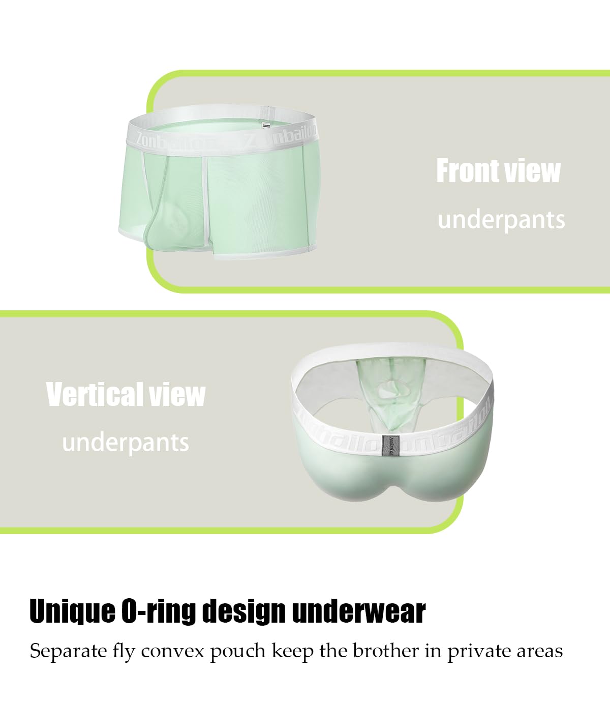 MUEBAIRES Mens Double Pouch Boxers and Sexy Underwear with Bulge Enhancing Pouch and See Through Boxers 1Pack Green-L
