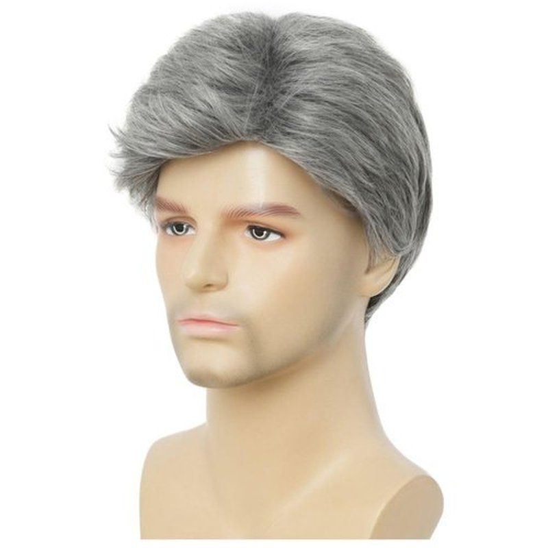 Dai Cloud Grey Mens Wig Short Side Part Natural Hair Wig for Men Fluffy Synthetic Heat Resistant Male Guy Wig