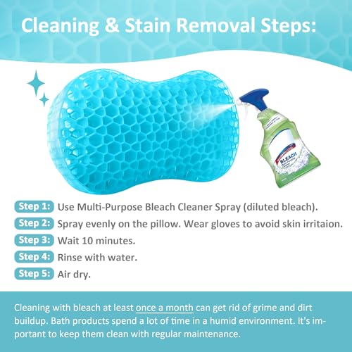 Sunlit Bath Jello Mini Gel Bath Pillows, Lumbar Pillow for Bathtub, Back Support Pillow, Gel Pillow with Non-Slip Suction Cups for Lumbar, Back Rest Support, Fits Curved or Straight Back Tubs, Aqua