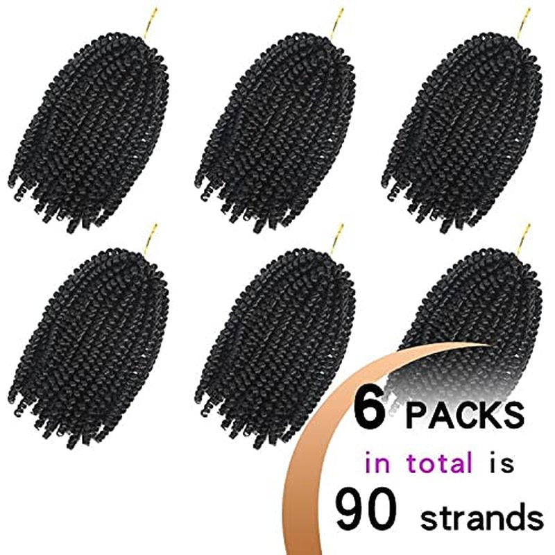 Bileaf 6 Packs Spring Twist Hair 8 Inch Spring Twist Crochet Hair Fluffy Spring Twists Bomb Twist Synthetic Fiber Spring Twist Crochet Braids Low Temperature Braiding Hair 1B