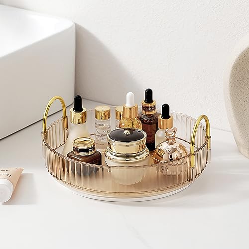 360 Rotating Makeup Organizer for Vanity, Large Skincare Perfume Organizers, Bathroom Counter Make Up Organizers and Storage, Clear Cosmetics Lipstick Spinning Organizer(1 Tier，Gold)
