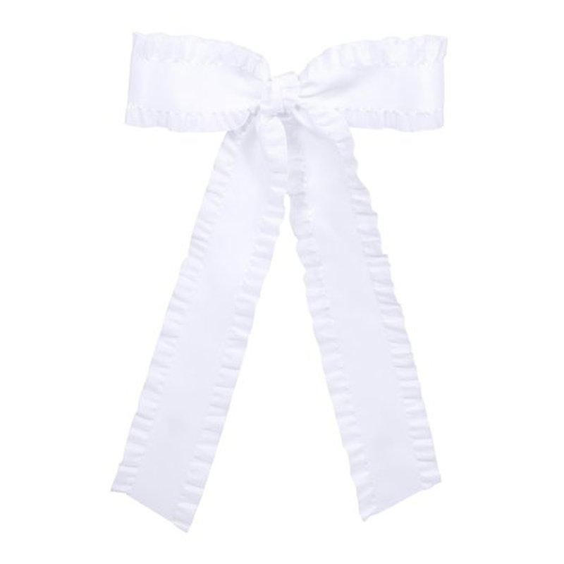 Big Hair Bows for Women Girls White Ruffle Tassel Hair Ribbon Bowknot Hair Clips Barrettes Hair Accessories for Teens Toddler Kids Ponytail Holder Accessories with Long Tail 5.5in