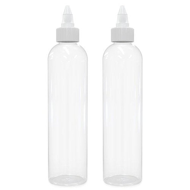 BRIGHTFROM Twist Top Applicator Bottles, Clear 8 OZ BPA-Free Plastic, Empty, Squeeze, Refillable - Open/Close Nozzle - Multi Purpose (Pack of 2)